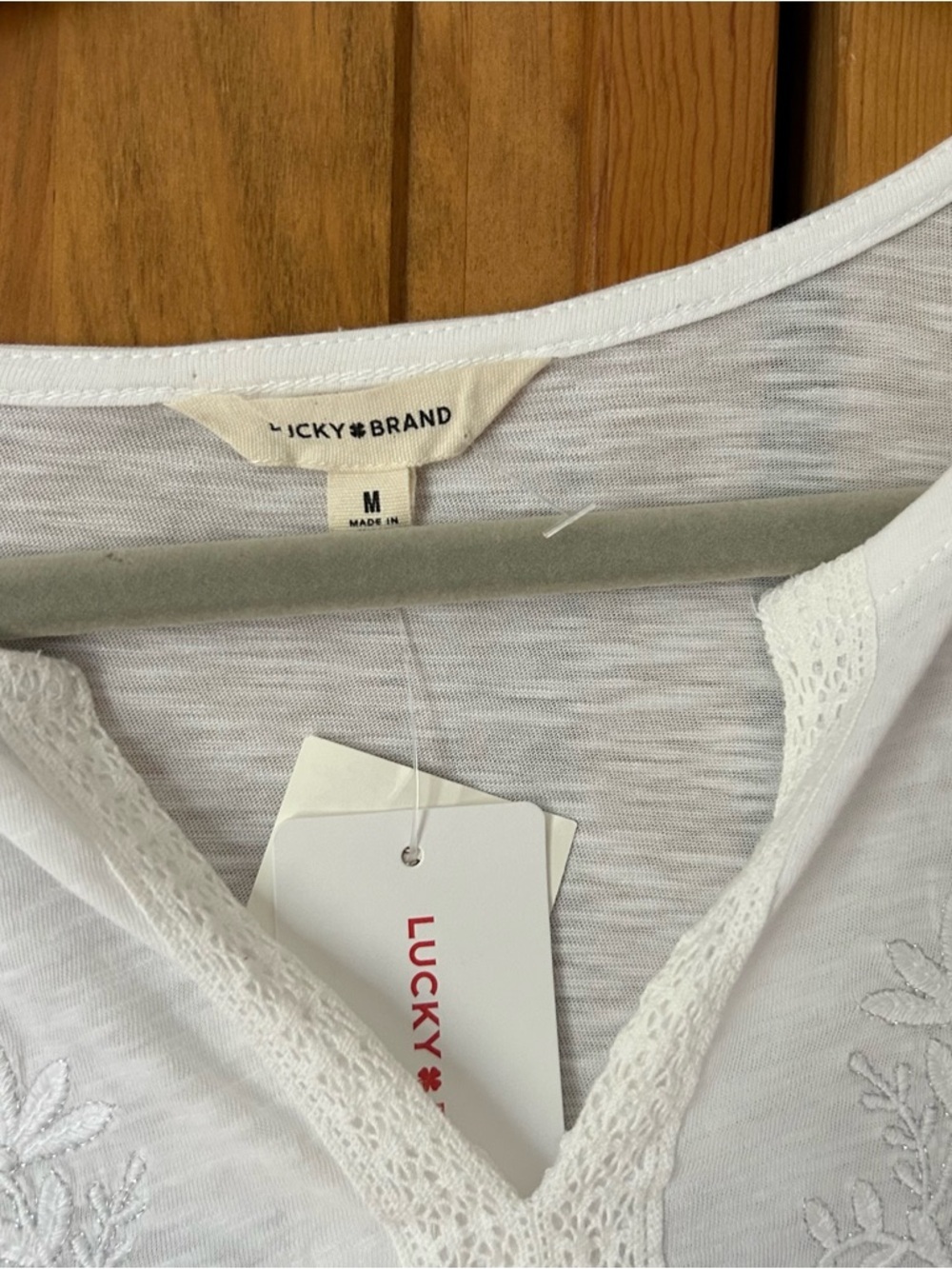 Lucky Brand White Lace-Trim V-Neck Tee